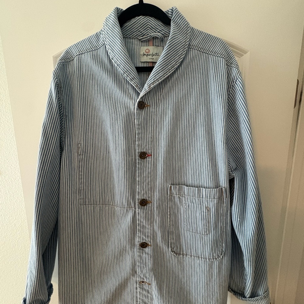 Men's Blue Striped Shirt Jacket - Picture 2 of 8
